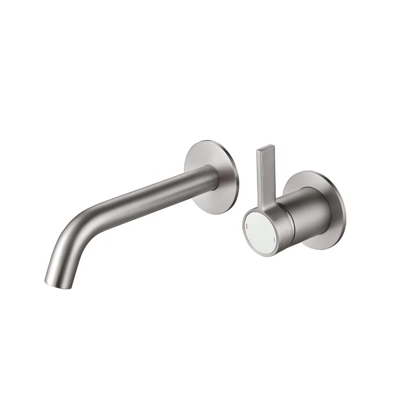 Modern Style Single Hole Wall-Mounted Brass Bathroom Ceramic Valve Core Hot/Cold Water Mixer Brushed Finish NEOPEL Aerator
