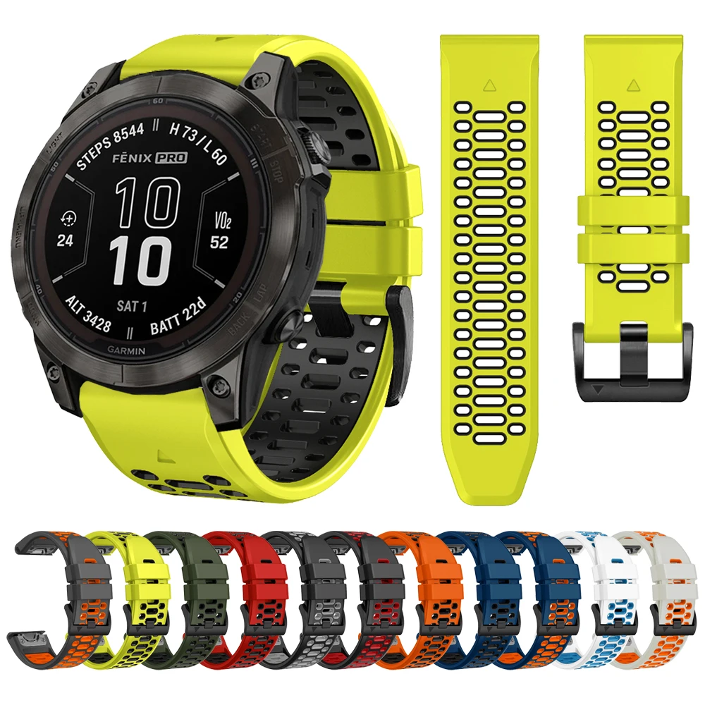 Correia de Silicone Respirável de Dois Tons para Garmin Fenix, Pulseira de Relógio, Ajuste Rápido, Esporte, 7X, 7 Pro, 6X, 6, 5, 5X Plus, Epix 2,