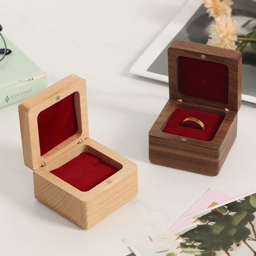 

Small Black Walnut Ring Box Vintage Exquisite Mini Jewelry Box Ring Storage Velvet Interior Ring Gift Case Engagement Ring