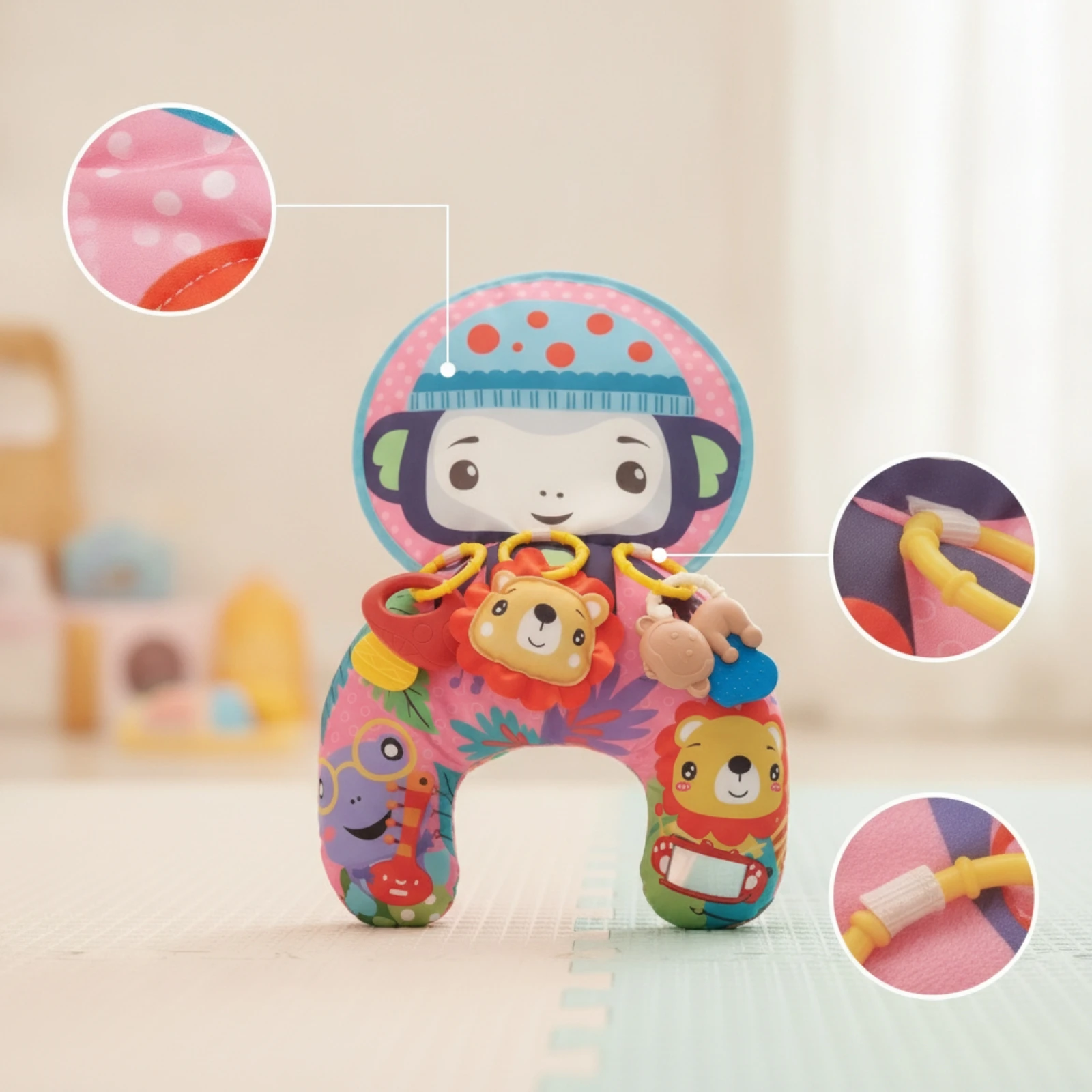 Tummy-Time Pillow with Toys Soft Tummy-Time Pillow Baby Support Cushion Ergonomic Machine-Washable for Infants, Floor Play view 5