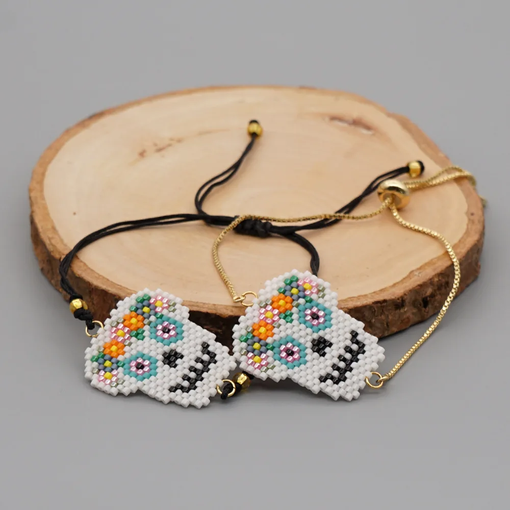 ZGMXR Rice bead bracelet Flower Skull Hand-woven Gradient color Fashion Adjustable Simple Pattern female Bohemia Beaded bracelet