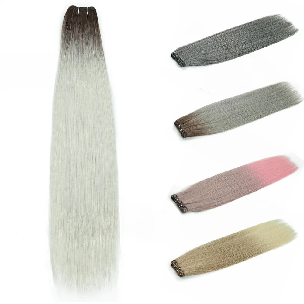 

Ombre Grey Bio Synthetic Hair Bundles Piano Brown Pink High Temperature Fiber Natural Hair Weave Sew In Weft Hair Extensions