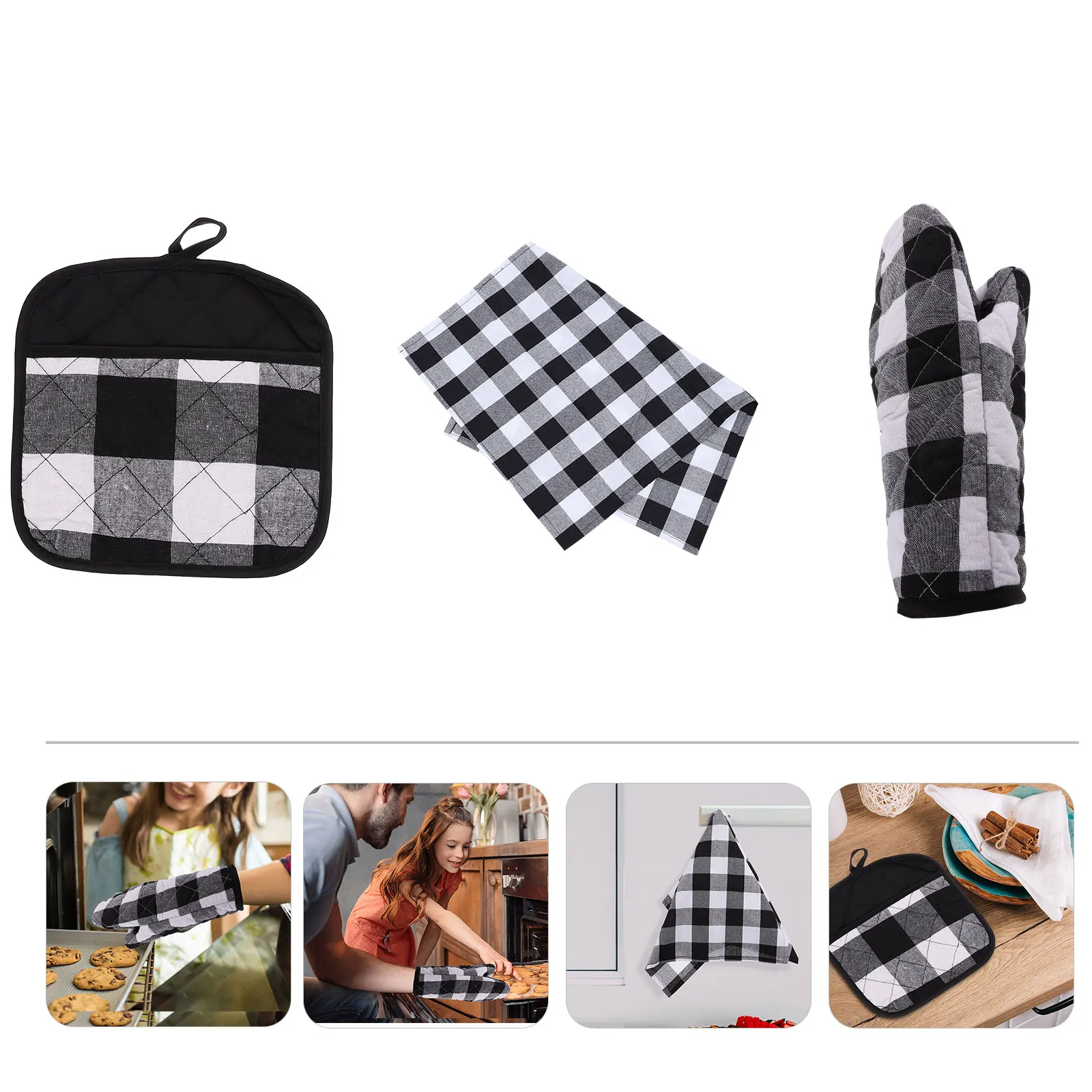 

Kitchen Tableware Towel Set Heat Resistant Oven Gloves Microwave Mitts Non Slip Dish Cloth Pot Rack Storage Design for Grilling