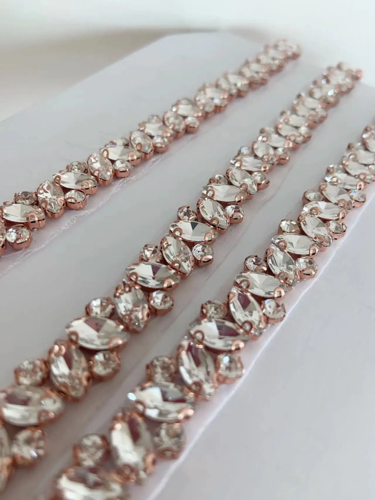 1 Yard Thin Gold Cystal Beads Sash Belt with Deluxe Rhinestone for Bouquet,Bridal Dress Strip,Dance Costume Supplies