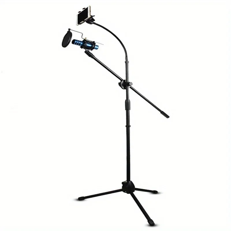 Tripod Boom Microphone Stand With Mic Clip Cell Phone And Microphone Not Included Collapsible And Lightweight,  Arms Adjustable