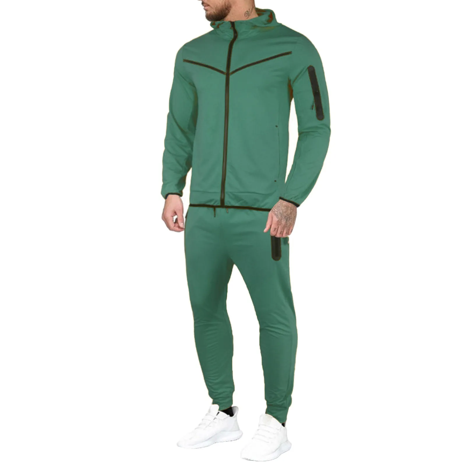 Men Winter Soild Color Tracksuit 2 Piece Outfits Long Sleeve T Shirts Hoodies Elegant Clothing Work Wear Sweatshirts Pant Sets