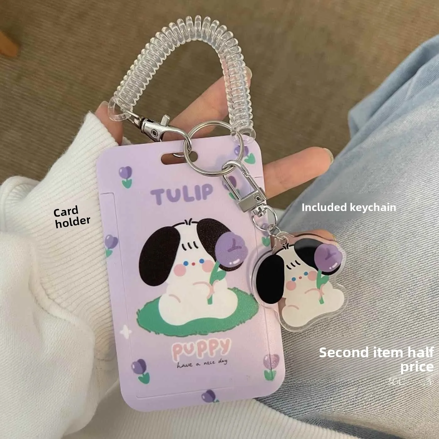 Cute Two-In-One Integrated Campus Card Keychain Access Control Card Holder Protective Cover Key Case Storage Organizer