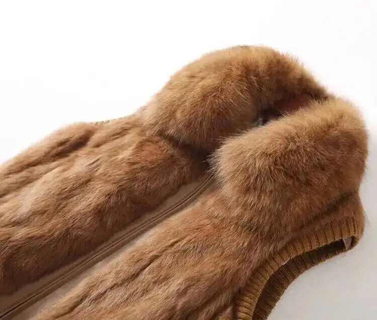 Vrai Manteau De Fourrure De Lapin Pour Femmes Hiver Naturel O-cou Mode Slim Vintage Vestes De Mode En Offre Nouveau Femelle Grande Taille S-5XL