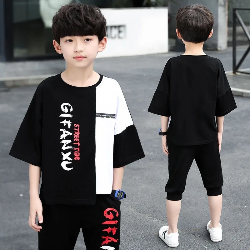 2023 estate ragazzi vestiti bambini Set tute lettere t-shirt corta + pantaloni allacciati alla caviglia bambini vestito adolescenti 5 7 9 10 11 12