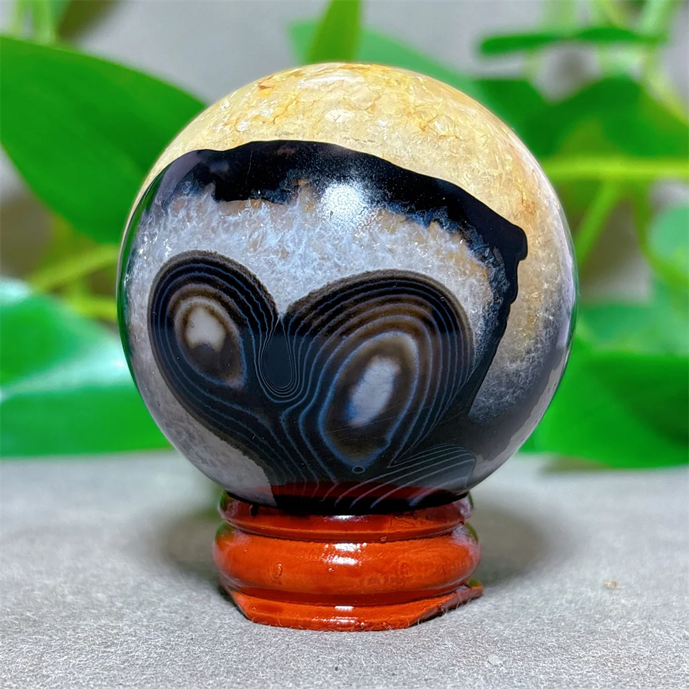 Black Silk Agate Sphere Crystal Natural Stone Quartz Stone Minerals Home Decoration Reiki Craft Gifts Energy Healing Love +Stand