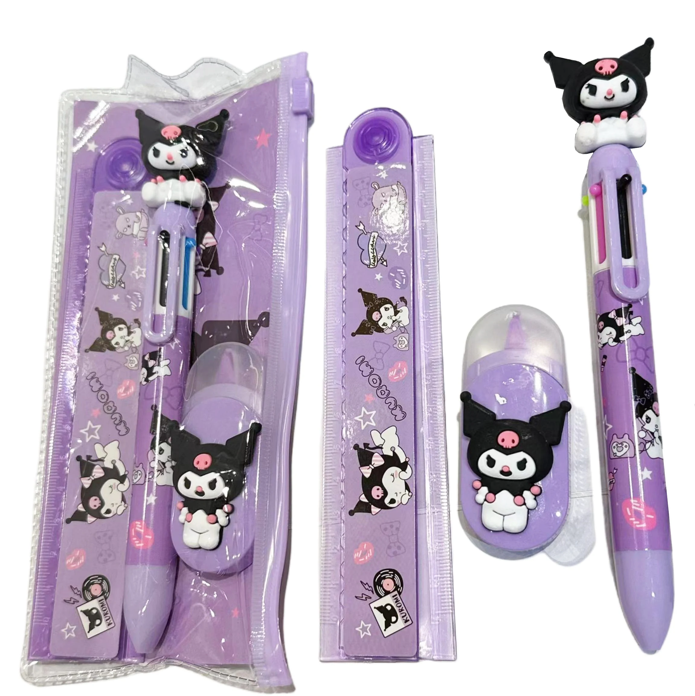 Cartoon Sanrio Hellokittys My Melody Multi-Color penna correzione righello Set carino studente cancelleria Kuromi manuale Set di cancelleria