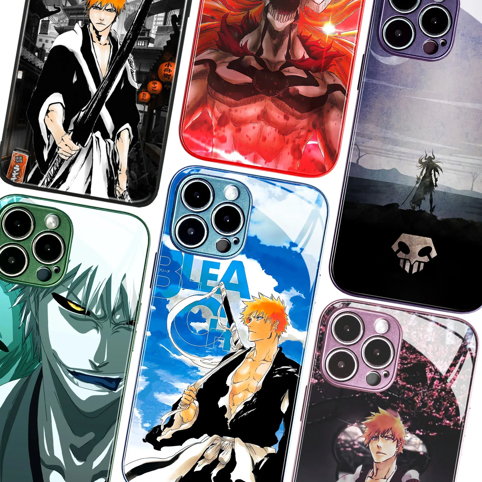 Japanese Anime TPU Tempered Glass Manga ichigo Phone Case For iPhone 15, 14, 11 Pro Max, 7, 8, 15 Plus, 12, 13 Mini, XS