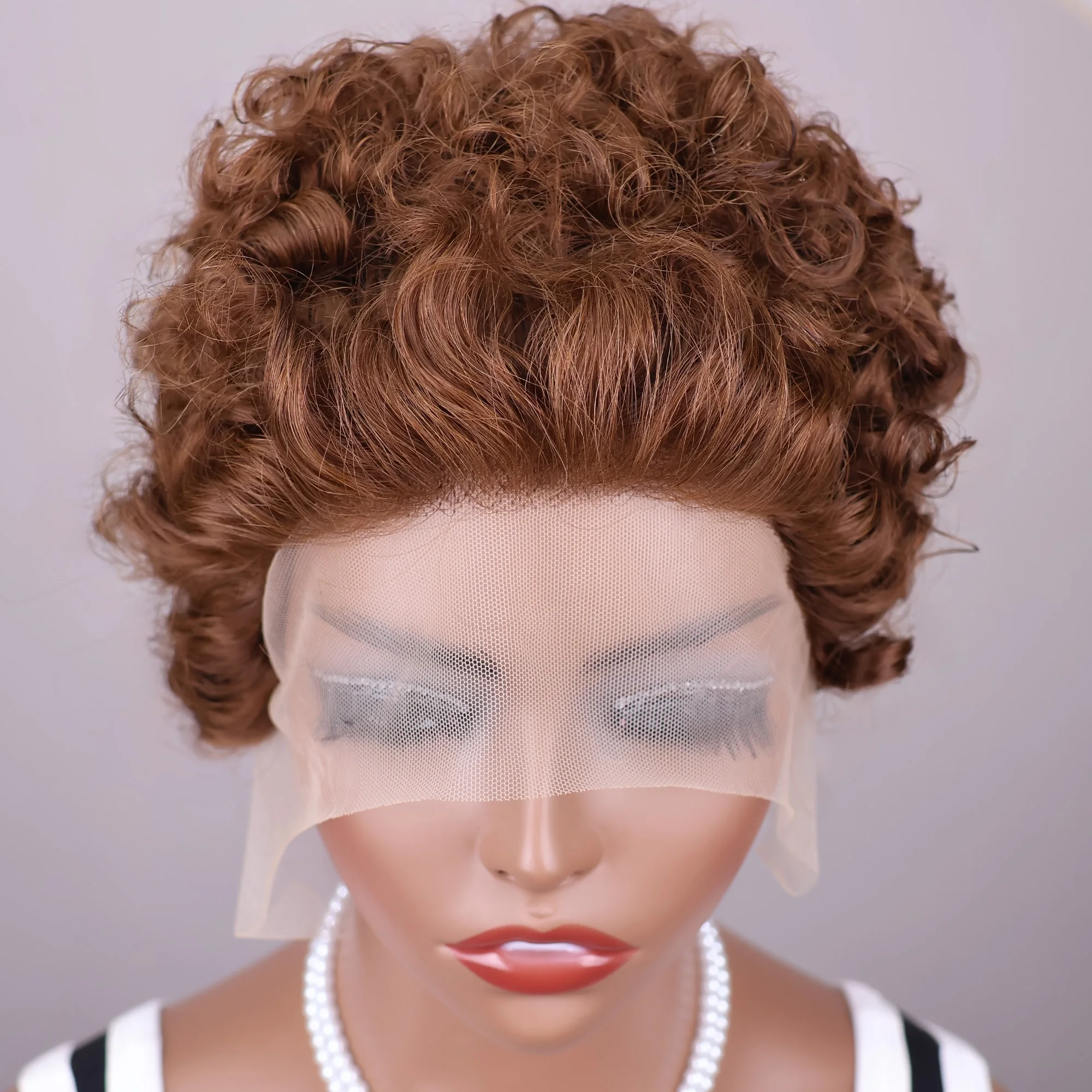 # チョコレートブラウンのピクシーカットウィッグ、人毛ハイライトバーガンディカーリーボブウィッグ、13x1 HDレースフロントウィッグ、200%密度、ショートで安価なウィッグ