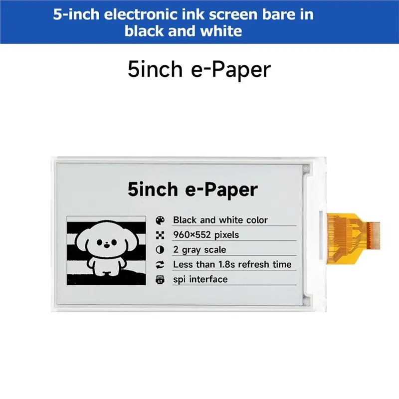 Delicate Texture-Black/White 5 Inch E-Paper Display, E-Ink Screen 960 X 552, SPI Interface, Low Power Consumption, Wide Viewing