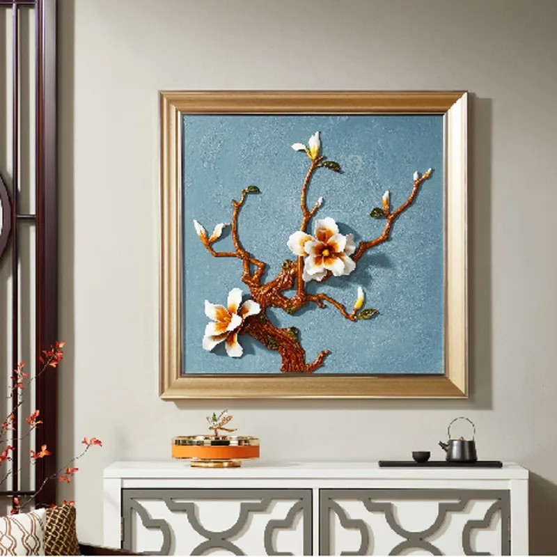 

17 Enamel, Magnolia square decorative painting, living room entrance, TV cabinet, home decoration