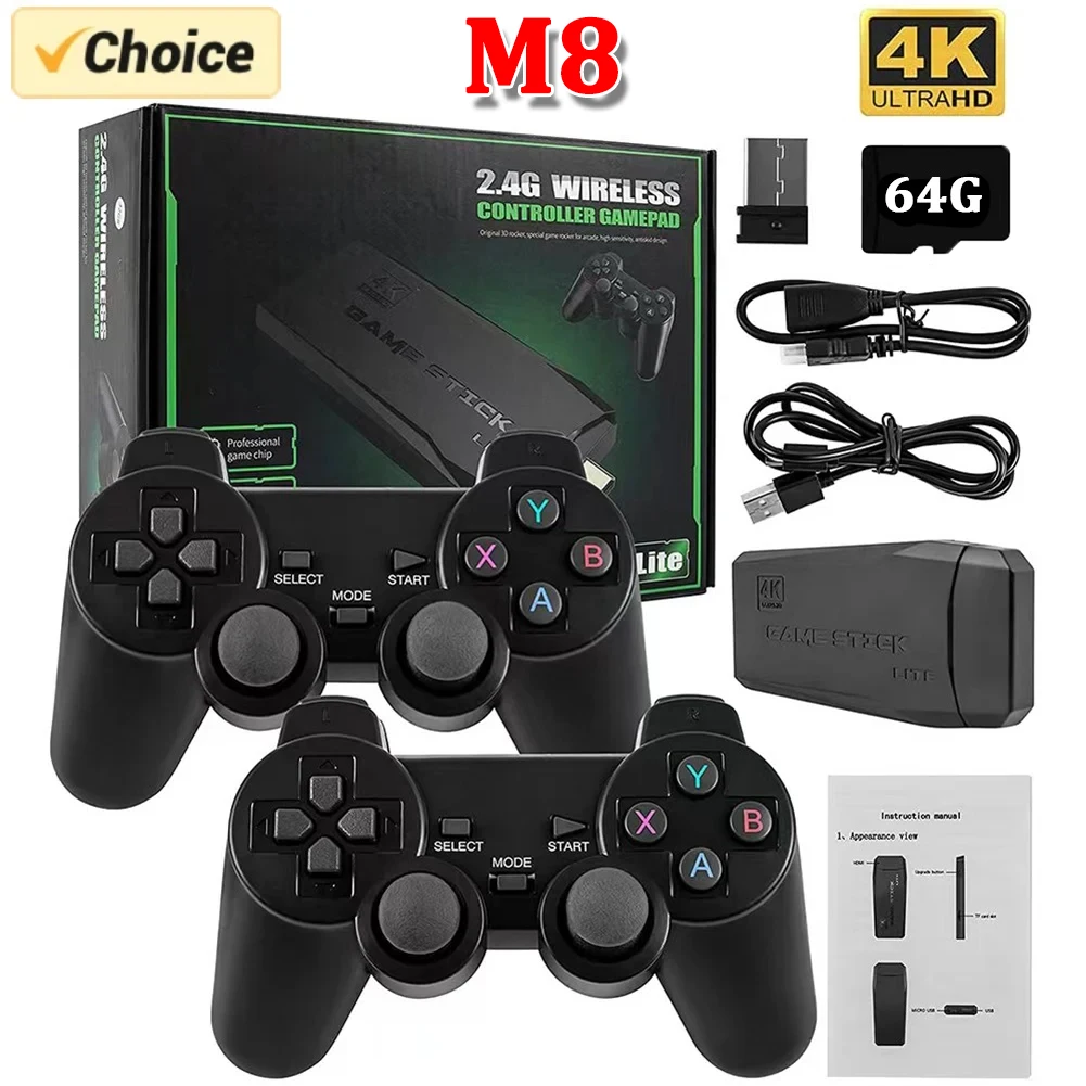 Video Game Sticks M8 Console 2.4G Dual Wireless Controller Game Stick 4K 10000 Games 64GB Retro Game for DropShiopping Xmas Gift