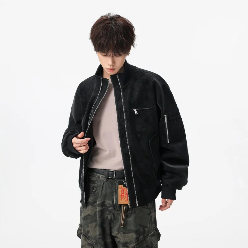 2029  Men's PU Jackets Classic Solid Color Straight-leg Casual Lapel Leather Jacket Social Versatile Coats Tops Streetwear