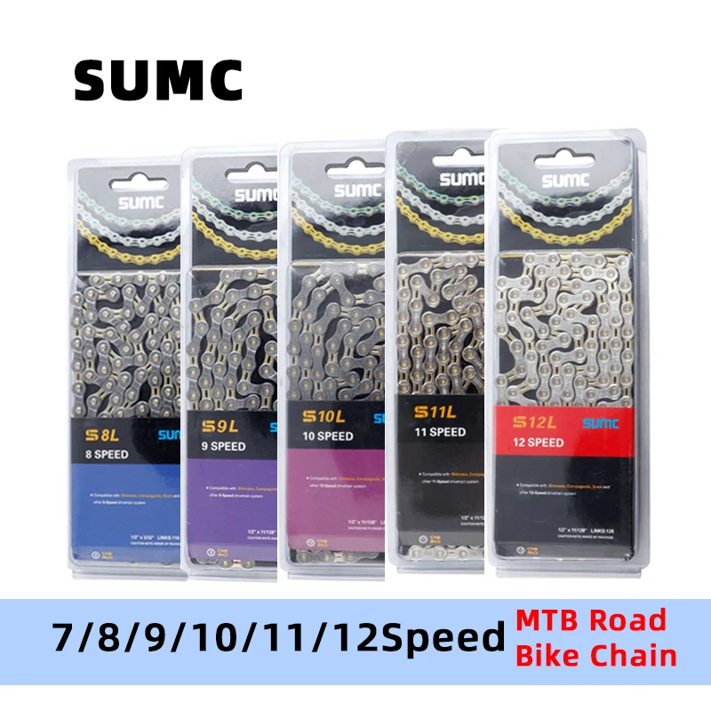 

SUMC Bicycle Chain 6/7/8/9/10/11/12 Speed 116 Link 10S 11S 12S Mountain Road Bike MTB Chains Part