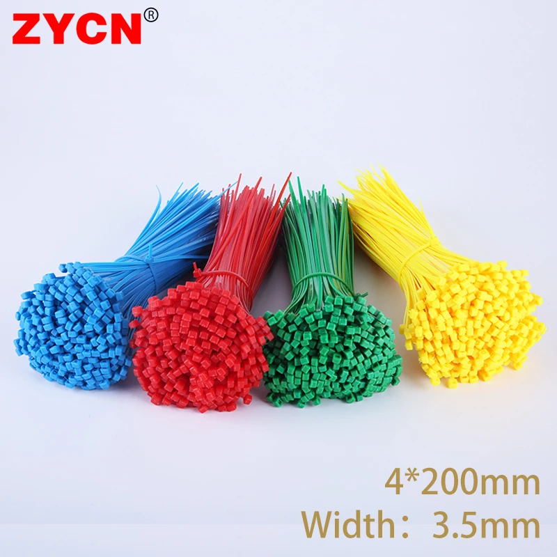 ZYCN 100Pcs Nylon Cable Tie Self-Locking 4x200 Width：3.6mm Color Plastic Loop Wire Wrap Zip Buckle Yellow Bundled Strap Fasten