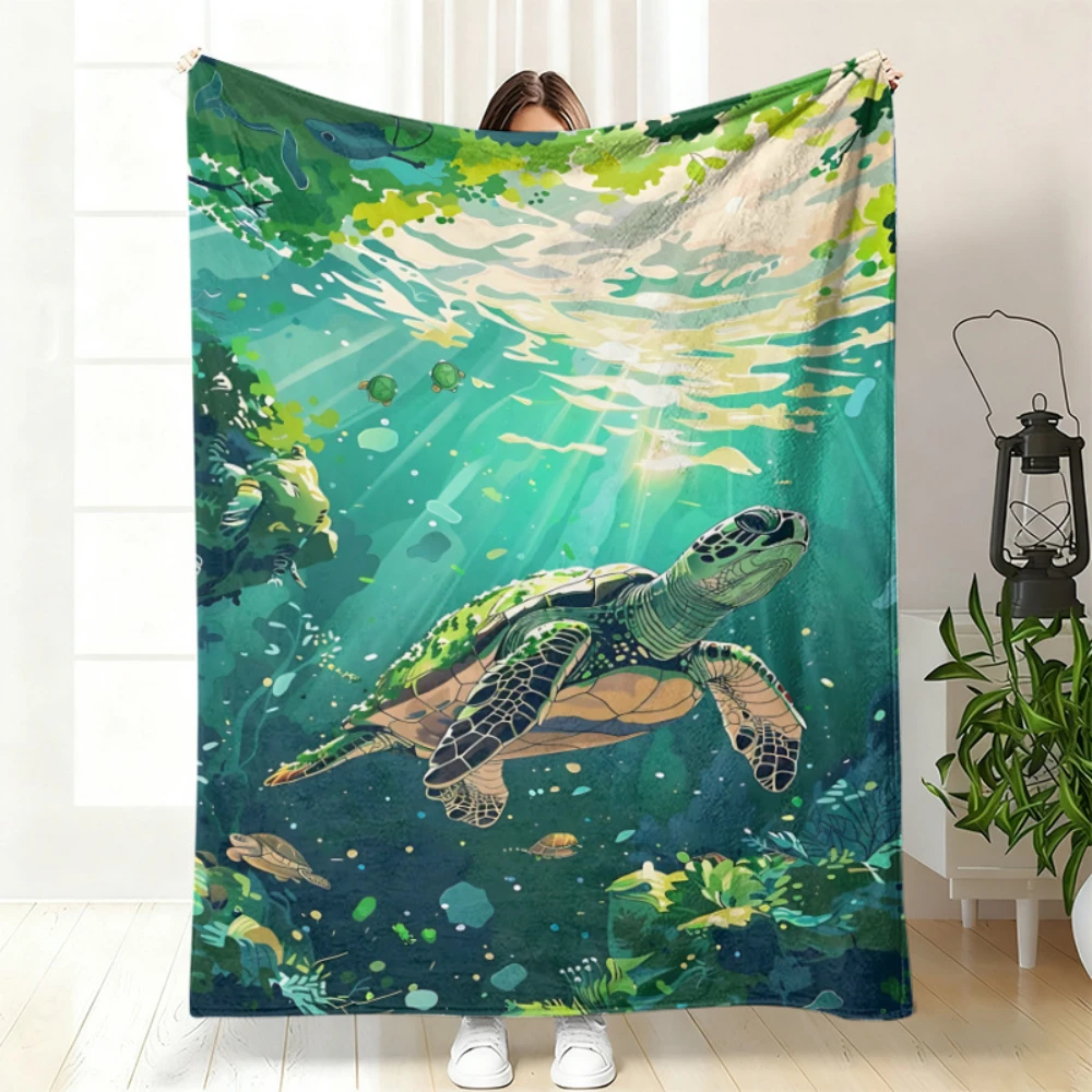 Cosmic Sea Turtle Jellyfish Space Print Throw Blanket soft bedroom sofa Blanket leisure lounge outdoor balcony Birthday gifts