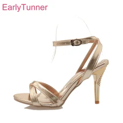 New Summer Sexy Gold Red Women Slingback Sandals Open Toe High Stiletto Heels Lady Shoes Plus Big Small Size 32 43 45 47
