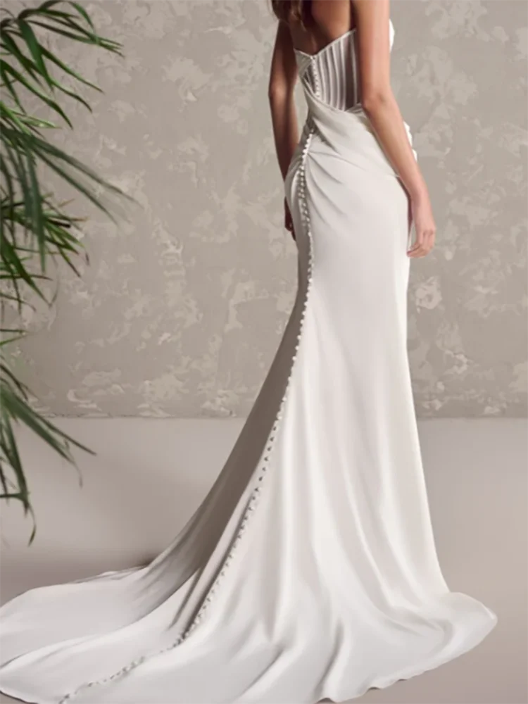 Abiti da sposa classici senza spalline con pieghe laterali e spacco a sirena, abiti da sposa personalizzati