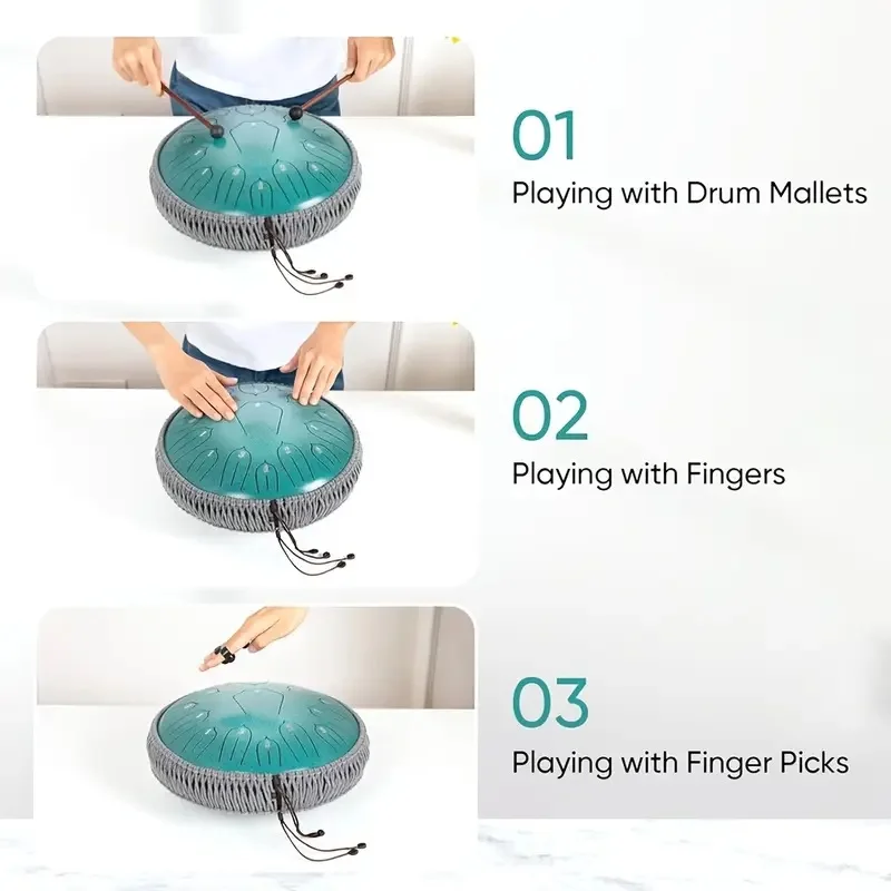 Hluru Music Drum 13 Inch 15 Notes Glucophone Steel Tongue Drum 15 Notes D Tone Ethereal Drum  Percussion Musical Instruments