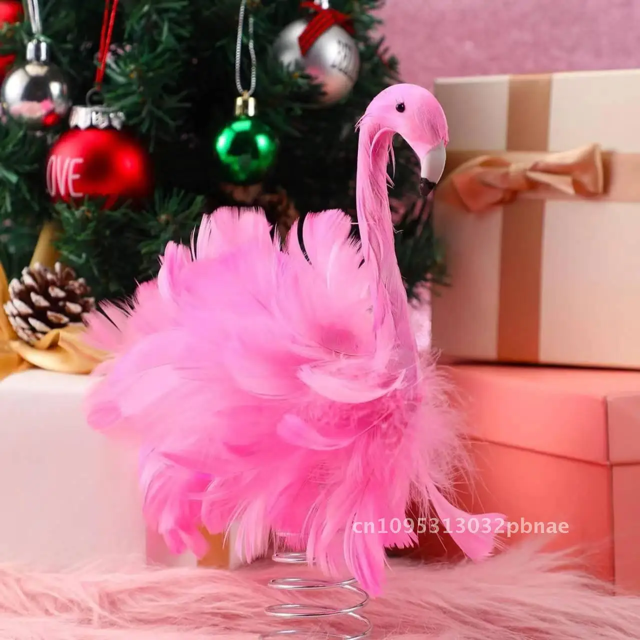 

Christmas Pink Feather Flamingo Christmas Tree Top Decoration Garden Patio Decoration Simulation Flamingo