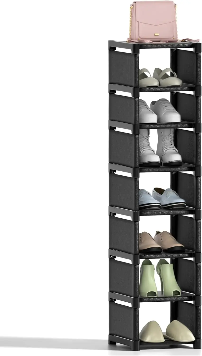 

8-Tier Shoe Rack Organizer,Vertical Narrow Space Saving Storage Metal Free Standing Corner Shelf for Closet Entryway Bedroom Gar