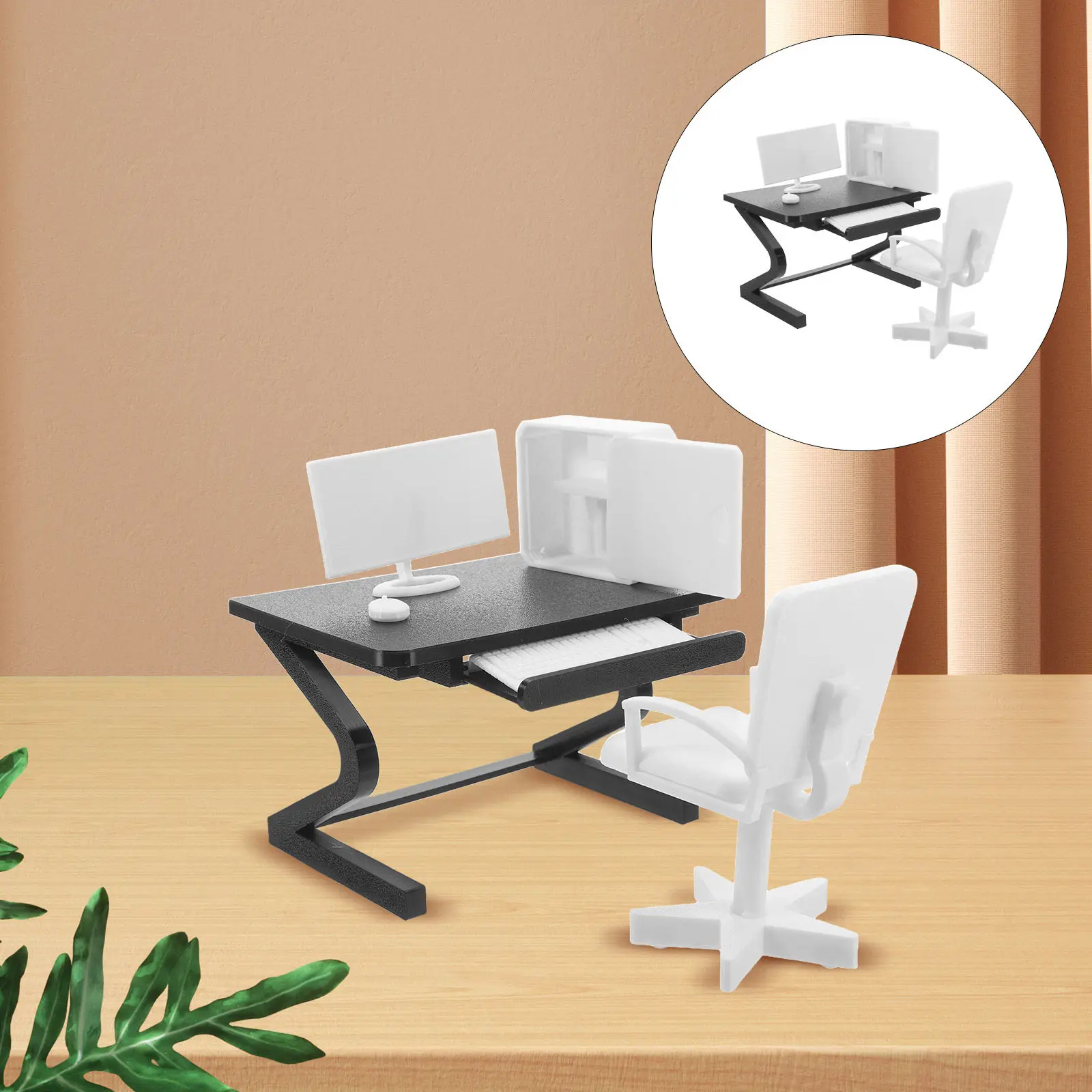 

1Set Miniature Office Furniture Set 1:12 Scale Detailed Desk Chair Laptop Accessories for Dollhouse Creative Decoration
