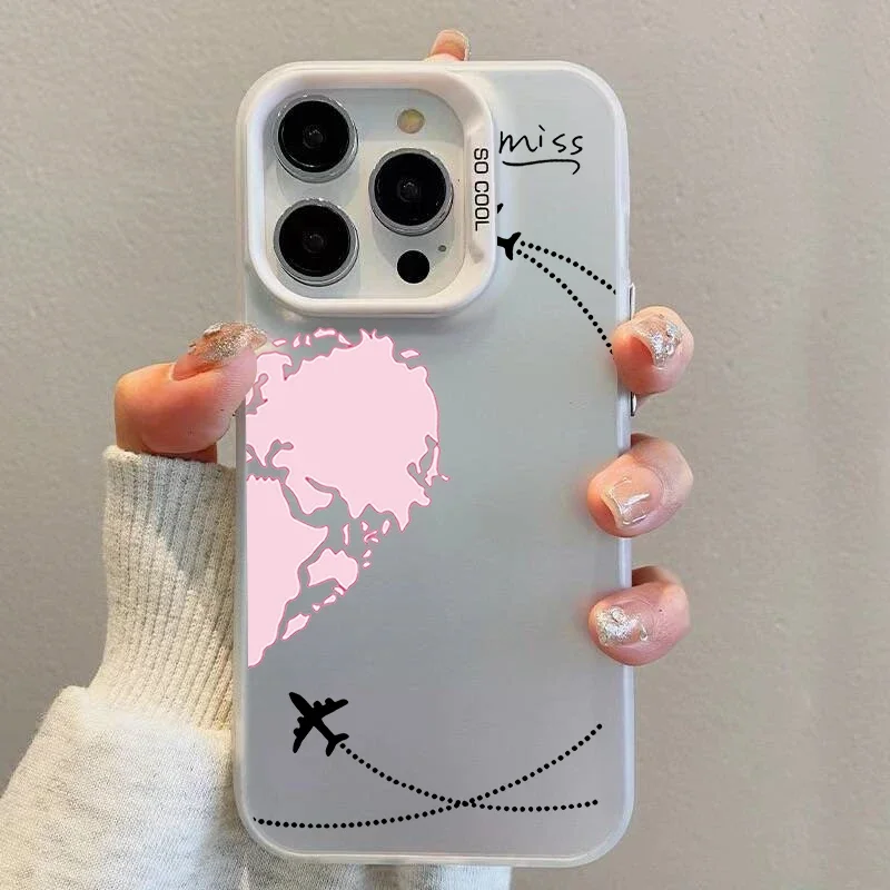 Aircraft Love Heart Couple Phone Case for IPhone 16 13 11 12 14 15 Pro Max Mini XS Max XR 14 Plus Plane Shockproof Cover Fundas