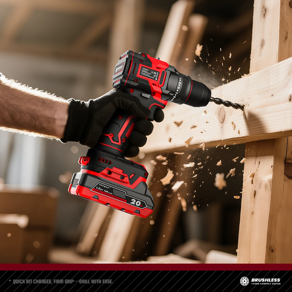 YEVOLT YVGCB20JY Series 20V Brushless Electric Drill Li-ion Compact Cordless Driver High Speed Handheld Screwdriver Power Tools