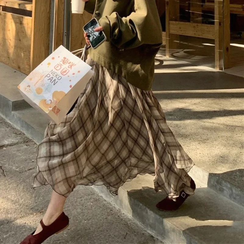 

Skirts Women Mid Length Skirt Plaid Y2k A Line Irregularity Casual Loose Party Club High Waist Maxi Elegant Splice 2025 Summer