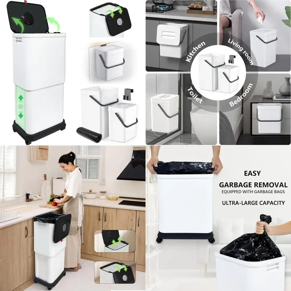 

Large 13 Gallon Trash Bin with Lid and Wheels for Kitchen, Bathroom, Bedroom, and Office Use at 25-45 L Altitude