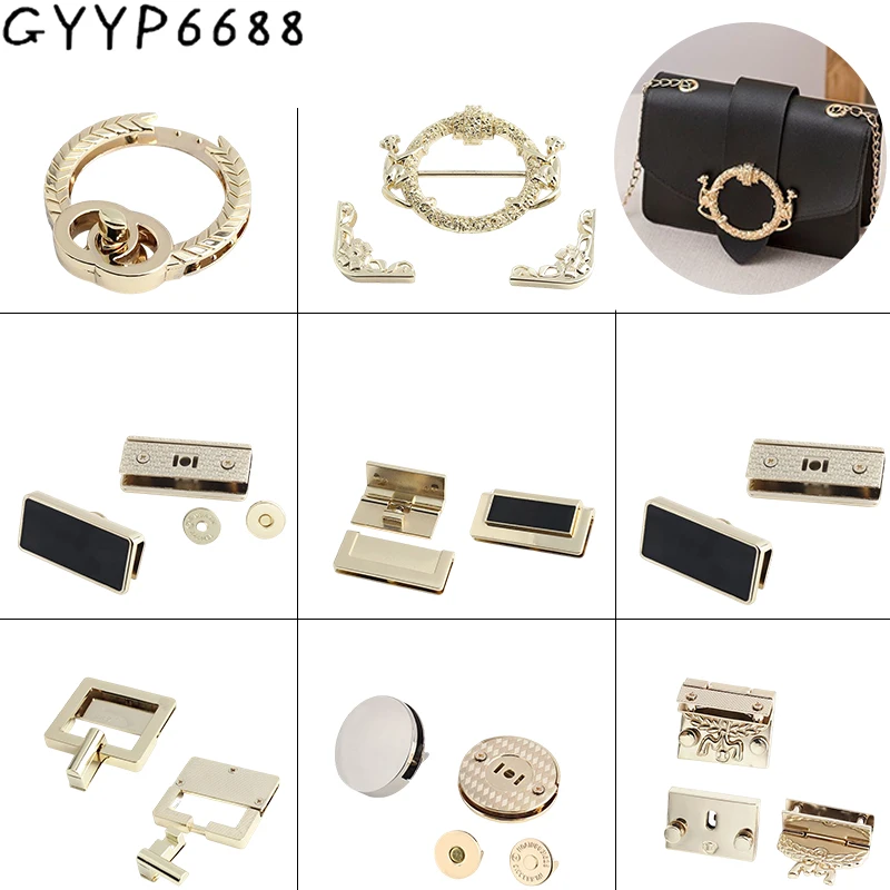 1-5-20Sets Metal Bag Locks For Handbag Shoulder Purse Magnetic Lock Turn Twist Lock Decor Clasp DIY Sewing Hardware Accessories