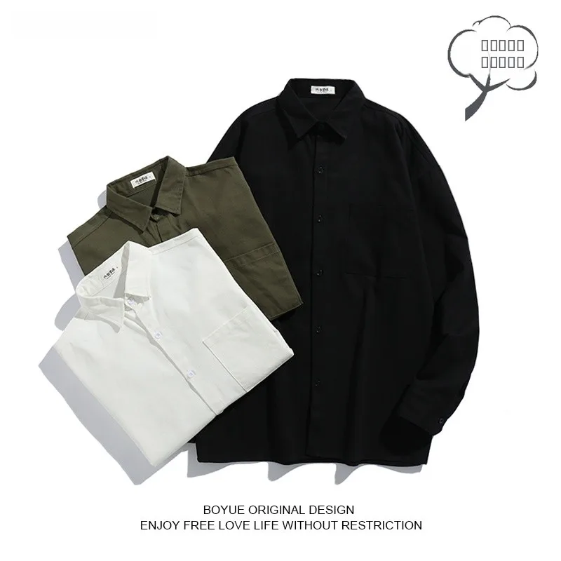 

Boyue Pure Color Long Sve Cotton irt Casual Loose Men's Outerwear White Faionable Durable Youthful Sle for All Seasons