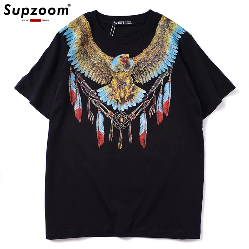 Supzoom 2025 New Arrival Top Fashion Hot Sale O-neck Knitted Tshirt Homme Hip Hop Eagle 3d Printing Short Sleeve Pure Cotton