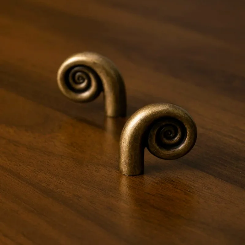 French retro brass cupboard door handle bar spiral shape