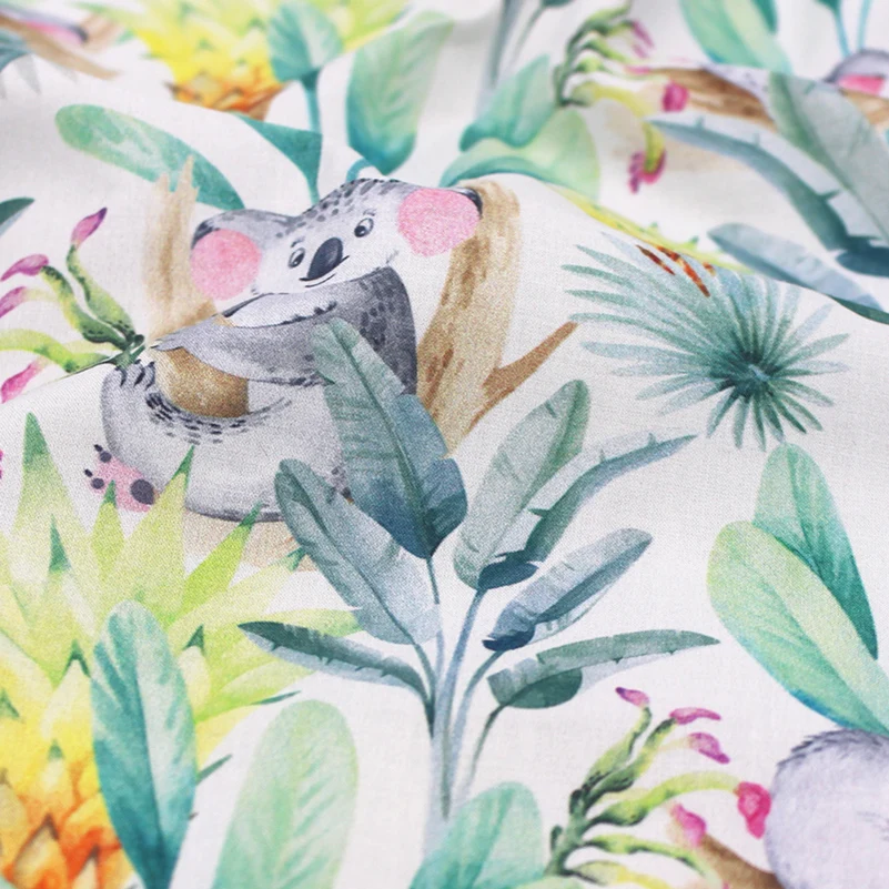 Koala Printed Fabric 60s Cotton Light and Thin for Sewing Dresses Shirts by Half Meter