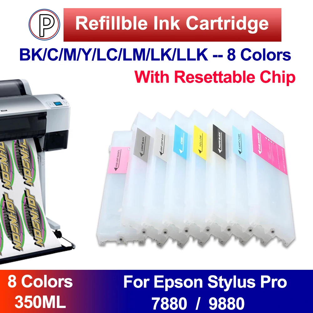 8Colors 350ML Empty Refillable ink cartridges with chips for Epson stylus pro 7880 9880 Inkjet Printer T6041-T6047 T6049