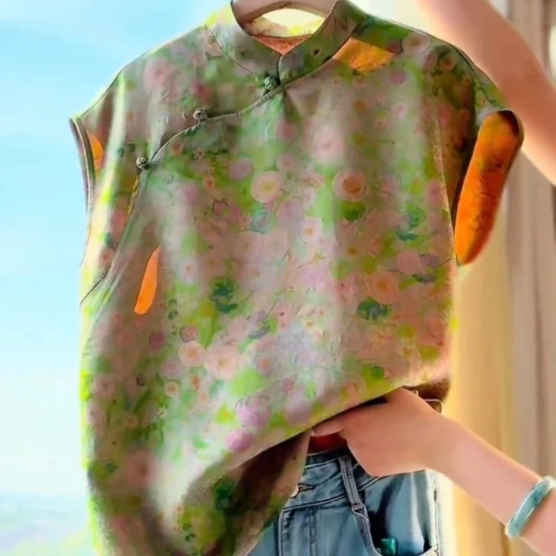 

Женские блузки в китайском стиле, корейские рубашки, МОДНЫЕ свободные весенне-летние винтажные женские топы без рукавов с принтом