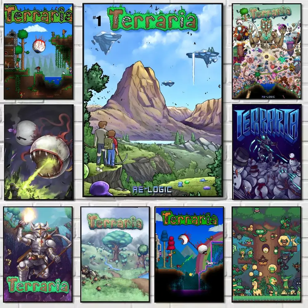 Game T-Terraria Poster Self-adhesive Wall Mural Art Waterproof Sticker For Bar Room Decor High Quality Print Gift