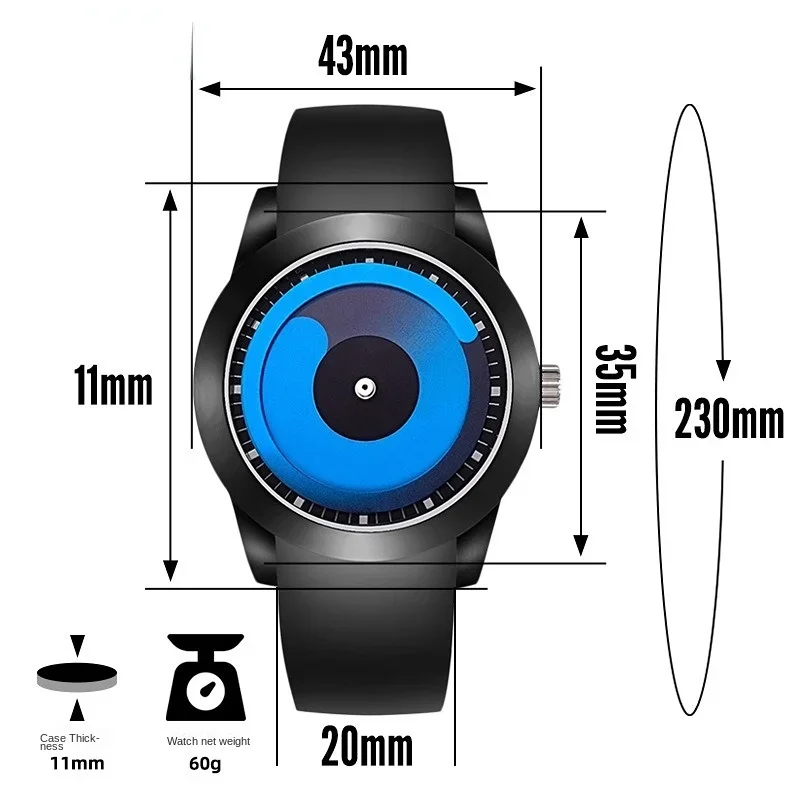 No Pointer Vortex Luminous Watch Large Dial Personality Creative Black Technology Quartz New Concept Watch