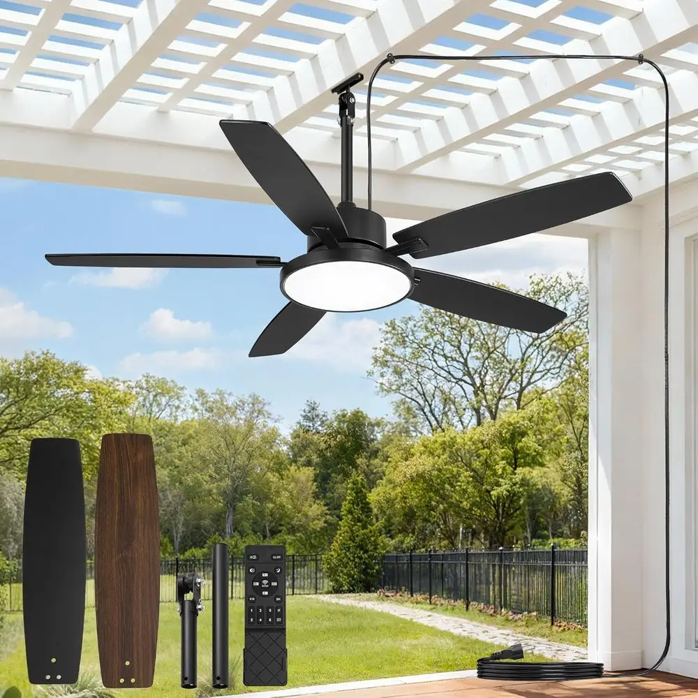 

52'' Outdoor Ceiling ans with Light and Remote,IP65 Wet Rated Waterproo Ceiling an with 6-Speed DC Motor, armhouse Plug in Gazeb