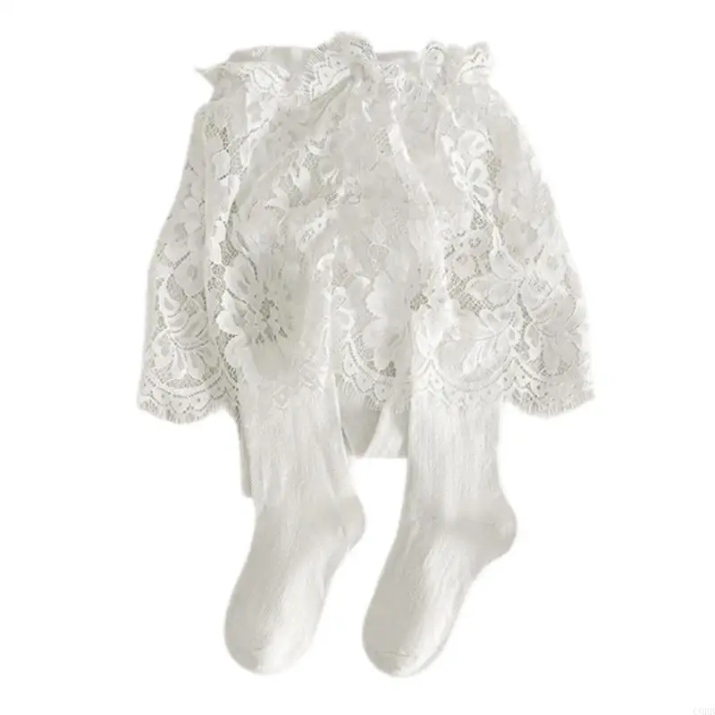 CORB Toddler Girls Lace Ruffle Overlay Tights with Build In Lace Skirt Breathable Cotton Pantyhose Spring Summer Outfits