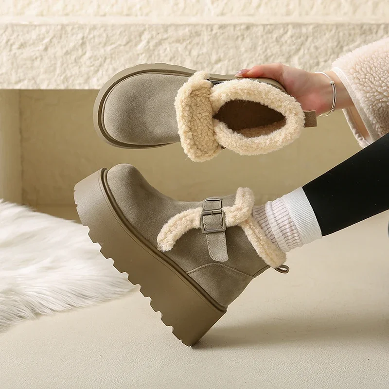 

Женская осенне-зимняя флисовая хлопковая обувь без шнуровки, зимние ботинки на платформе в стиле ретро в северо-восточном стиле