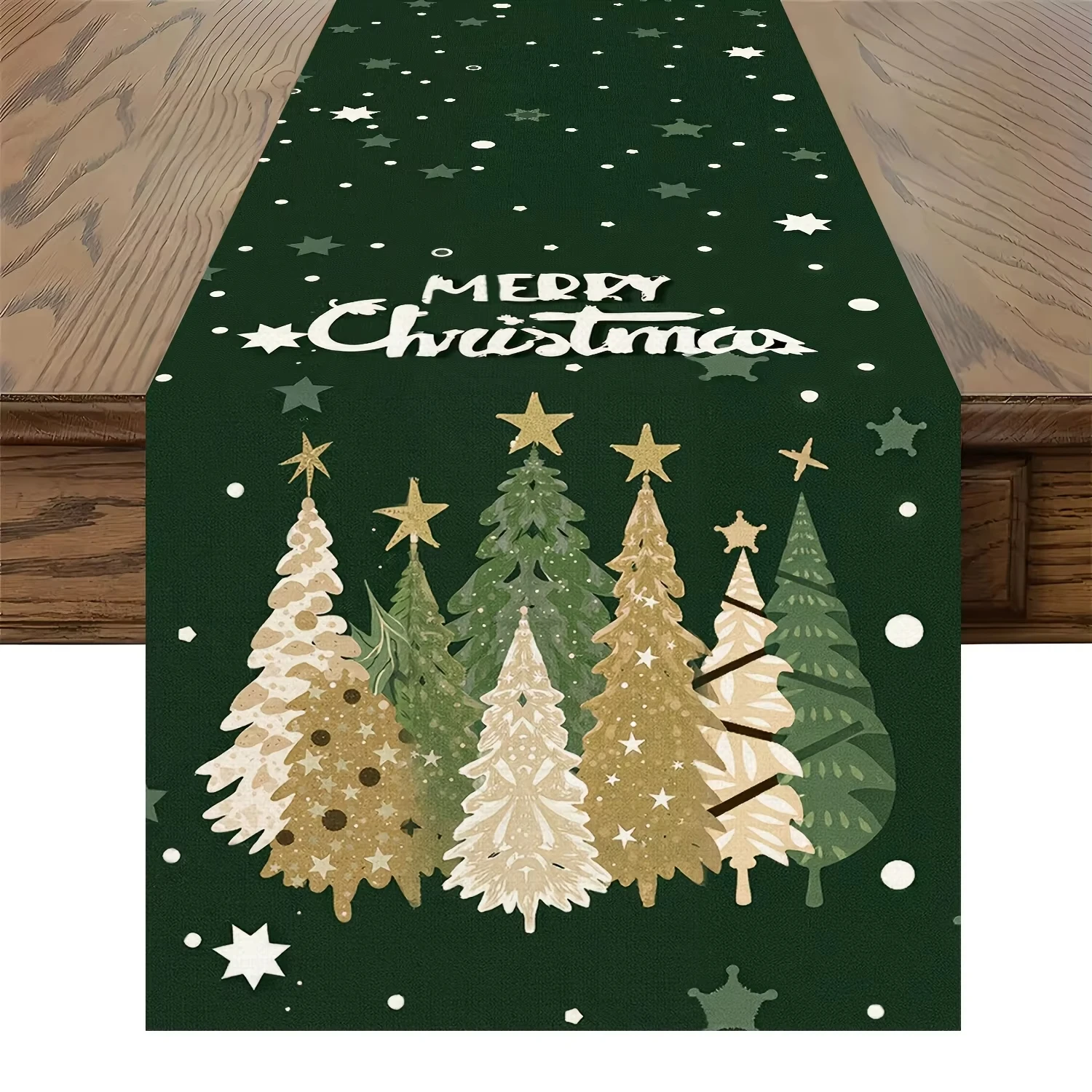 Christmas Linen Table Runner | Christmas Tree & Snowflake Design | Winter Xmas Kitchen Dining Party Decorations