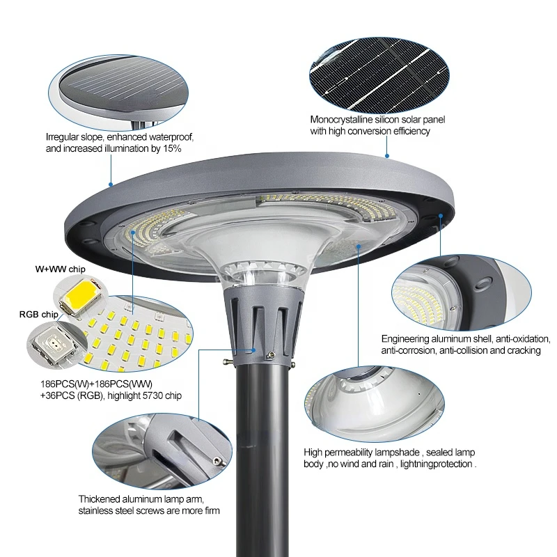 800 1000 1200 Watts  Garden Ip65 Solar Light Outdoor