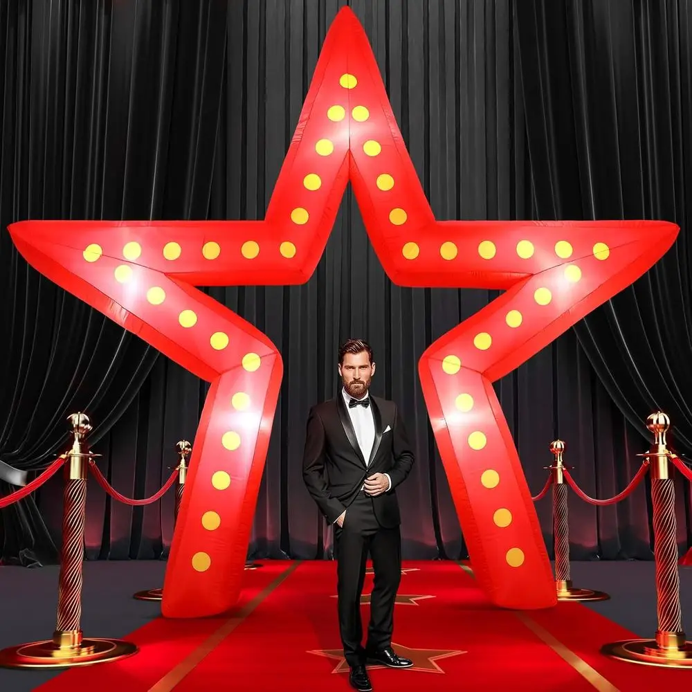

10 ft Movie Night Party Decorations Iatable Large Blow up Star Sign with LED Light Iatable Arch Kit Light Star Blow up Sign for