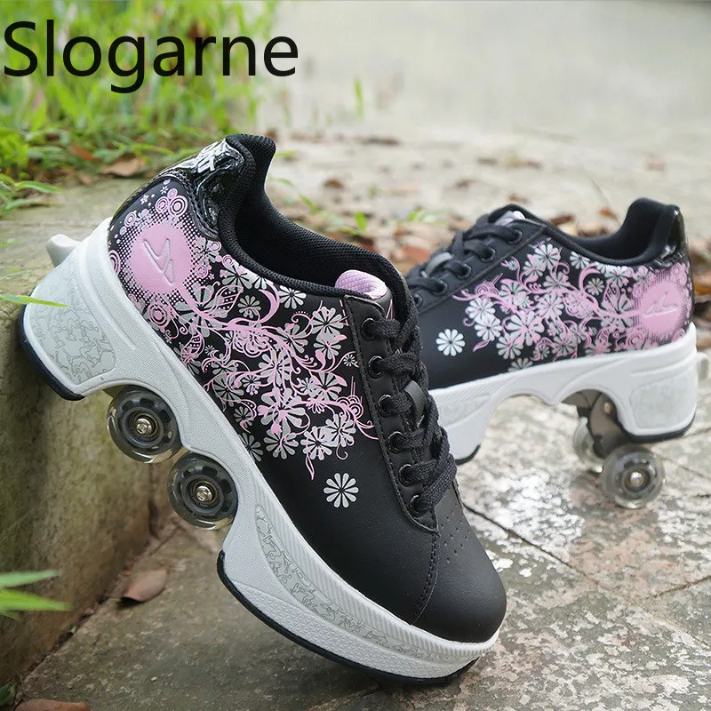 Women 4 Wheels Deformation Roller Skates Shoes Men Casual Sports Sneakers New Inline Skates Shoes Male Parkour Runaway Sneakers